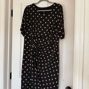 connected apparel Black Midi Dress with Beige Polka Dots